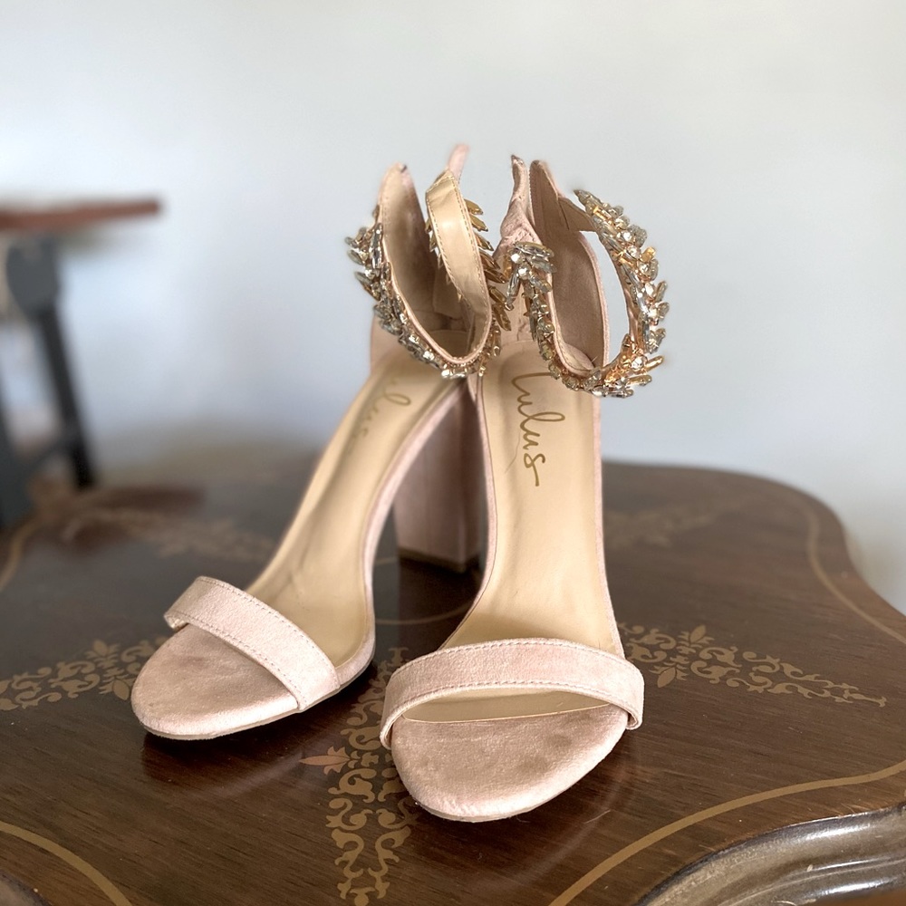Lulu’s Mylan Light Nude (pink) Suede Ankle Strap Heel